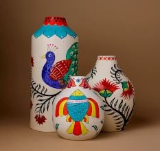 Handcrafted Ceramic Madhubani Painted Decorative Vase Set of 3